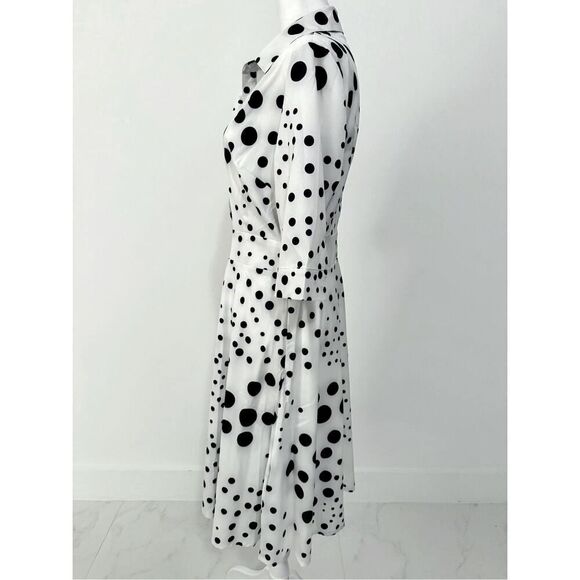 New Button Shirt Dress Knee Length Polka Dot - Picture 2 of 3